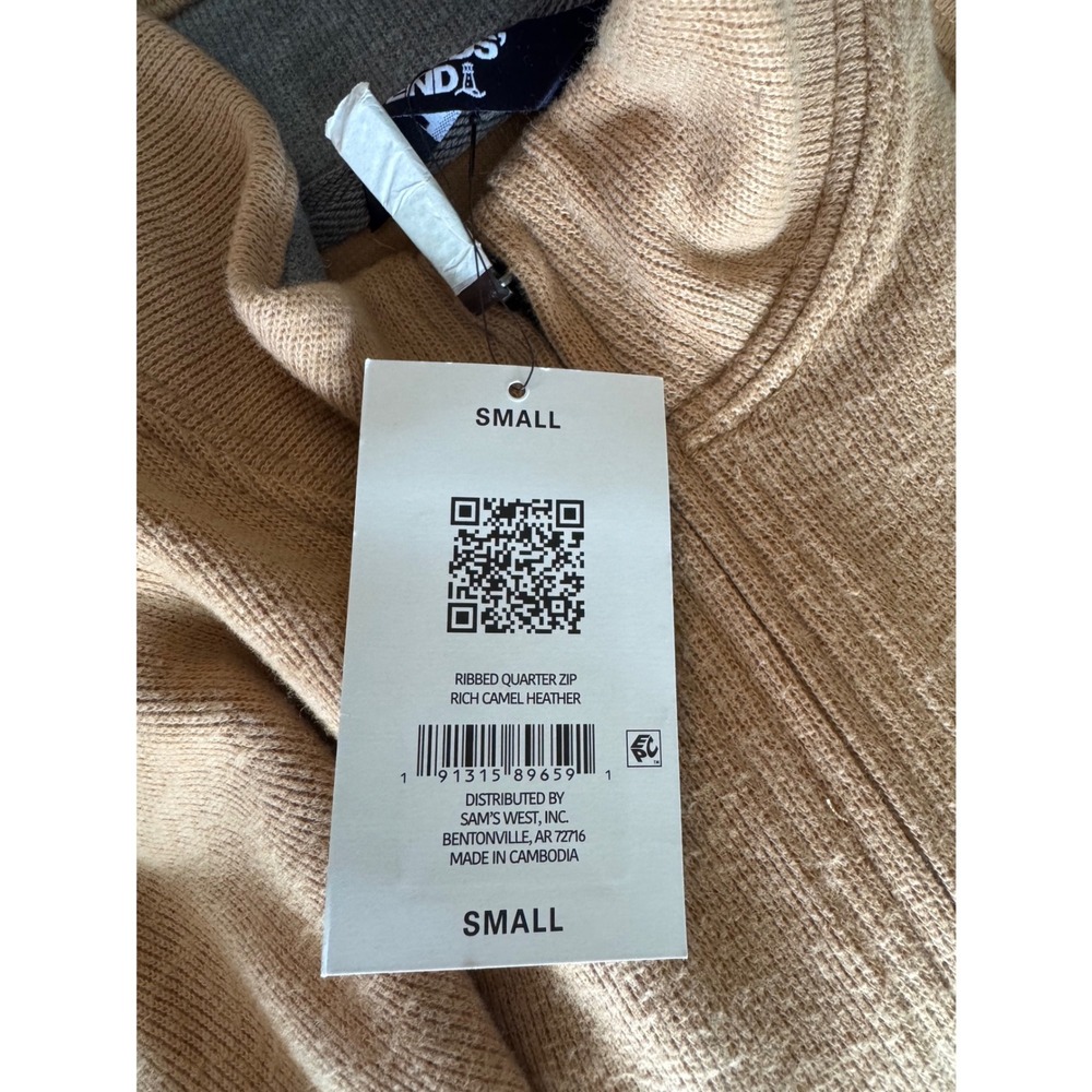 Lands' End Mens‎ Ribbed Quarter Zip Pullover Rich Camel Heather Tan Small NWT - Picture 4 of 7